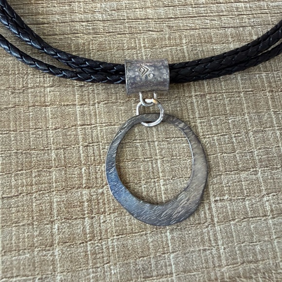 Silpada Brown Braided Necklace with  Silver Hammered Pendant - Picture 2 of 4